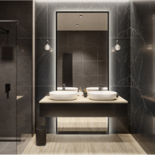 Miroir en cadre noir pour coiffeuse en deux parties avec éclairage LED - 1503 LED - couleur de cadre au choix