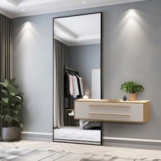 Grand miroir moderne dans un cadre en bois avec découpe d'armoire 1503