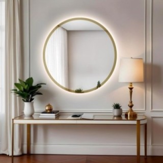 Miroir rond dans un cadre en or brillant avec éclairage - BELLA LED