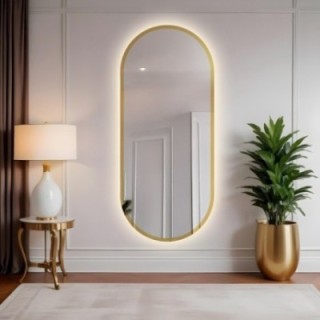 Miroir ovale dans un cadre en or brillant avec éclairage - BONITA LED
