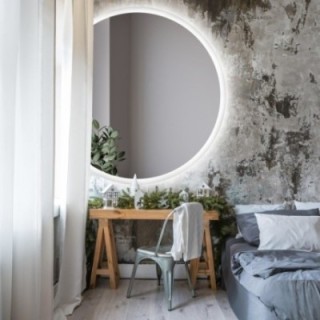 Miroir de salle de bain rond biseauté avec éclairage - CAPELLA LED biseauté