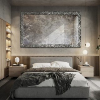 Miroir mural élégant dans un cadre argenté avec panneau vieilli - CLAUDE SILVER