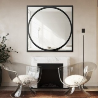 Miroir dans un cadre MDF noir cercle en carré - COSMO