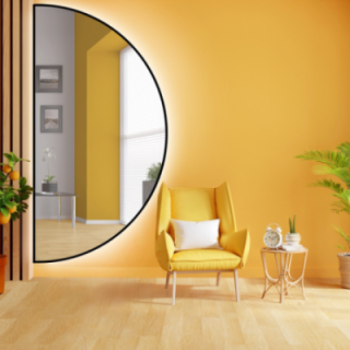 Miroir demi-cercle dans un cadre noir avec MDF SLIM éclairage - HILDA LED