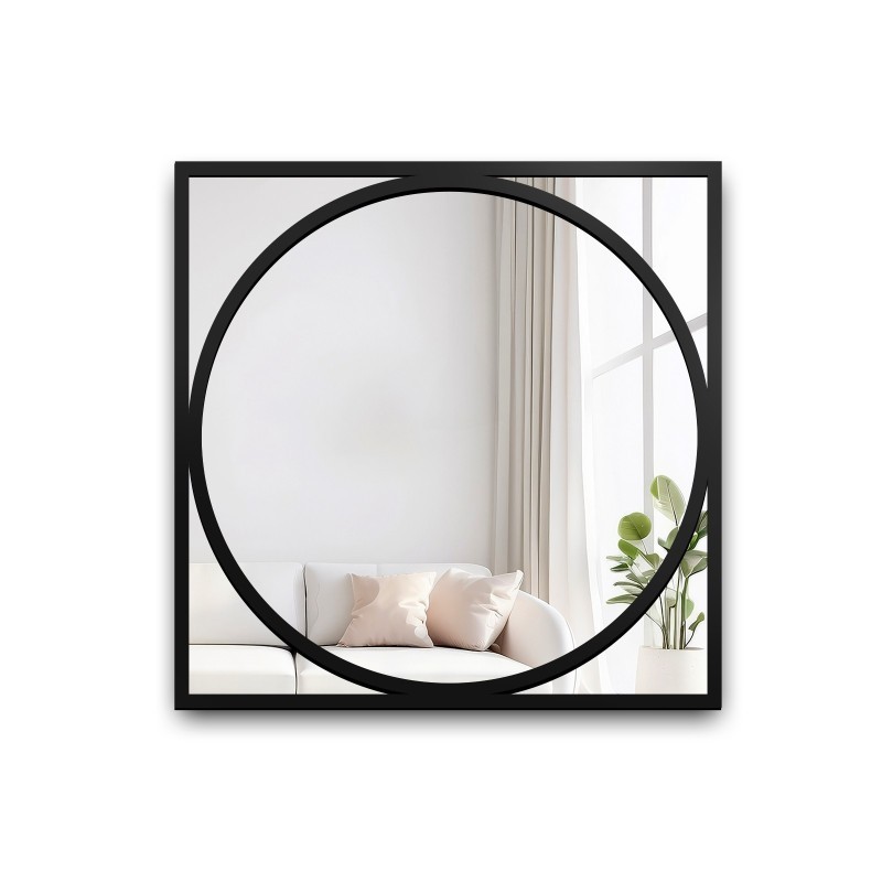 Miroir dans un cadre MDF noir cercle en carré - COSMO