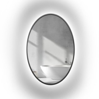 Miroir elliptique en MDF noir cadre SLIM avec éclairage - ELIZA LED