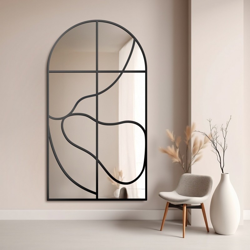 Miroir semi-ovale avec meneaux dans un cadre en mdf loft - JACOB - couleur du cadre au choix