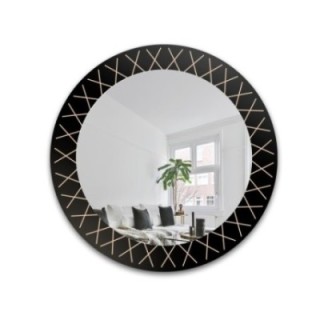 Miroir rond sur fond en lacobel noir avec motif doré - LINIERO