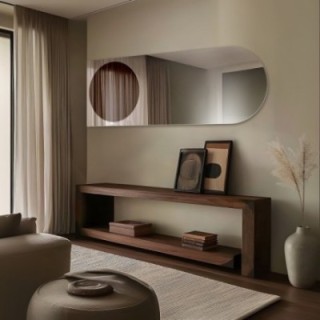 Miroir semi-ovale avec une plaque de miroir ronde brune – MOCHA CARAMEL