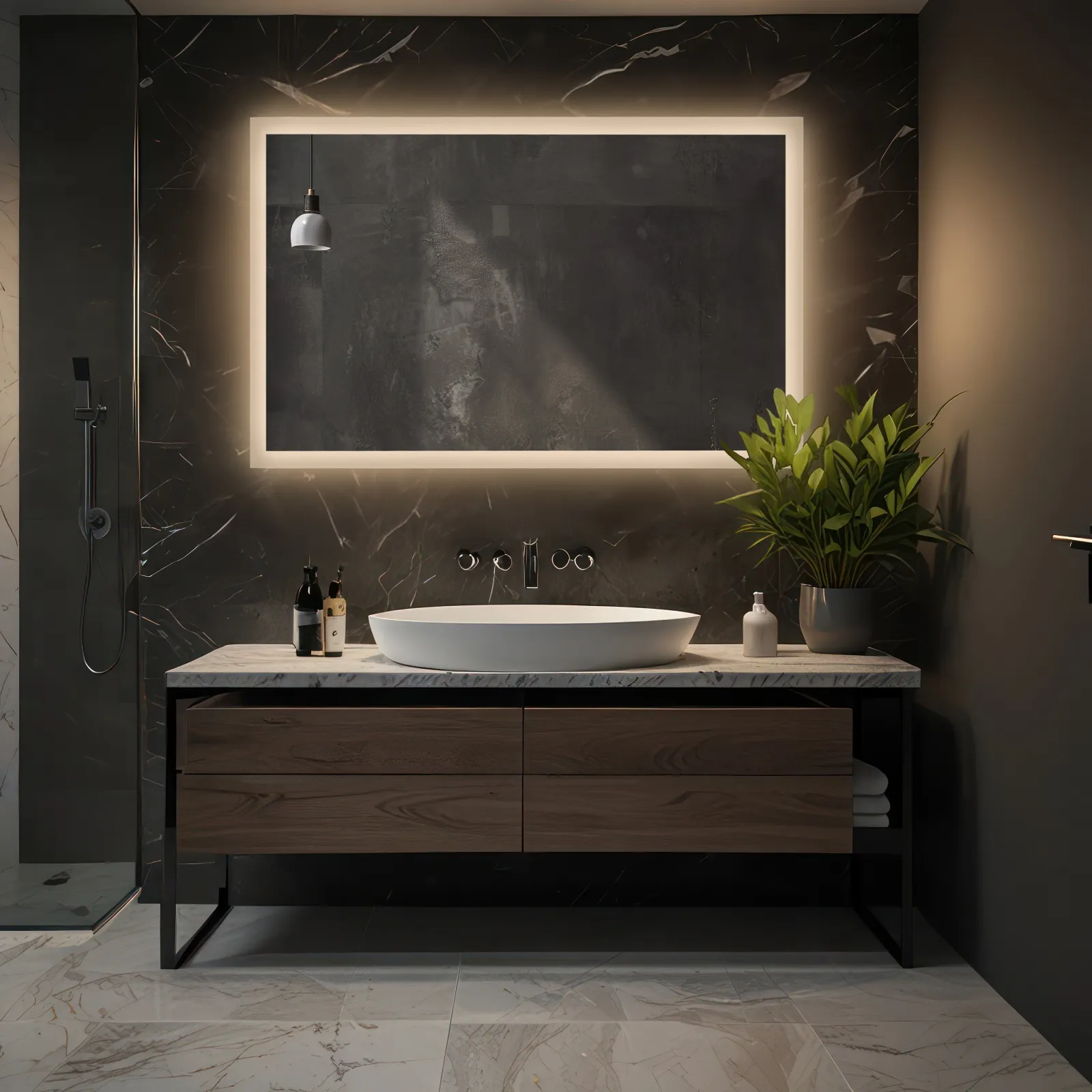 Miroir rectangulaire avec éclairage MOIRA LED