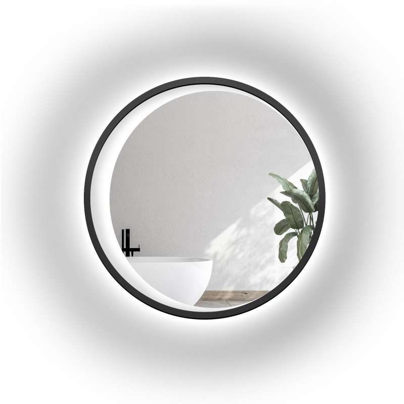 Miroir rond dans un cadre en mdf noir avec lune LED sablée - MIDNIGHT LED