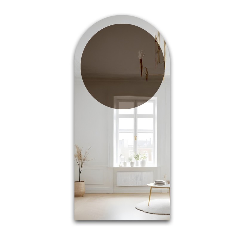 Miroir semi-ovale avec une plaque de miroir ronde brune – MOCHA CHOCO