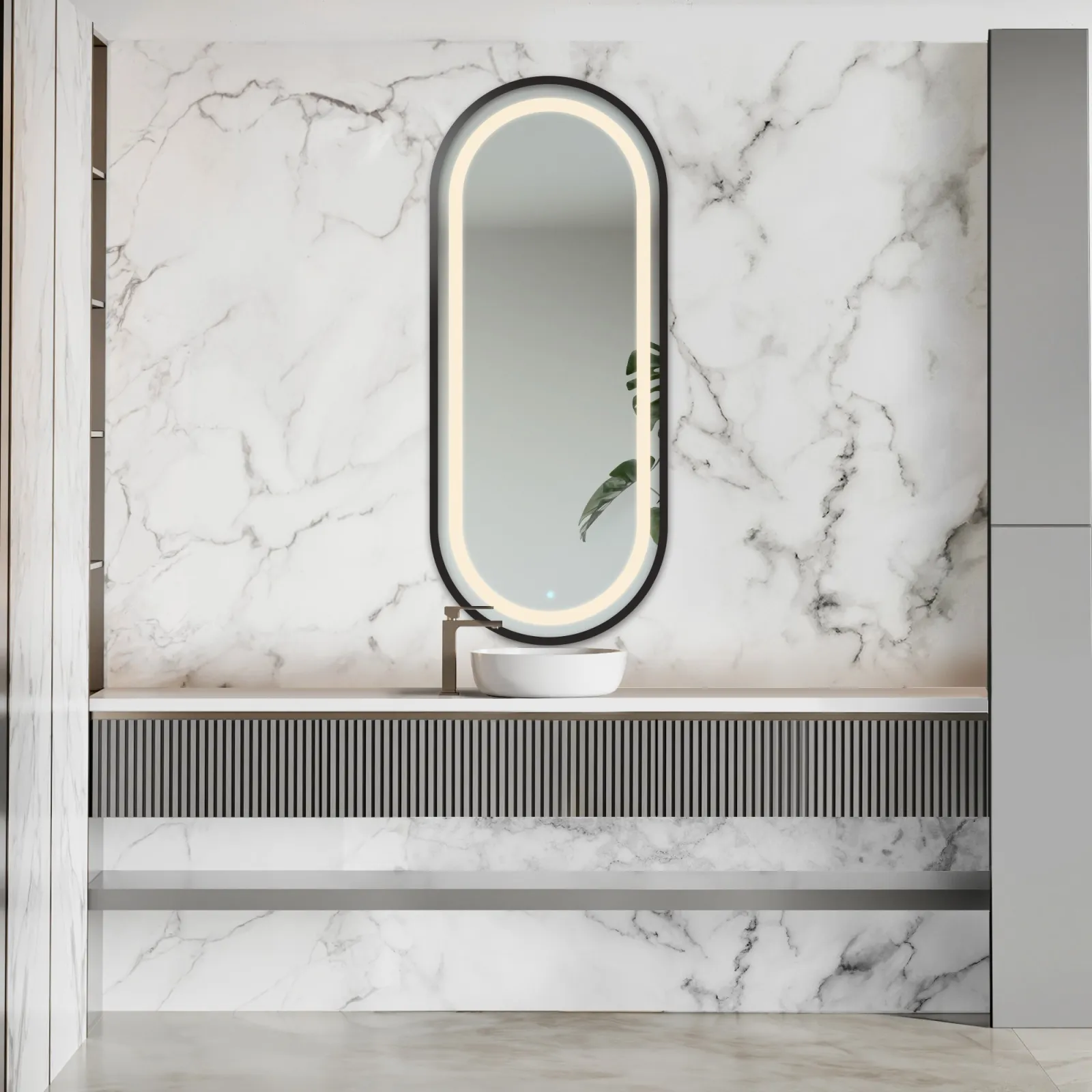 Miroir ovale dans un cadre en MDF avec éclairage OSKAR IN LED FRAME III