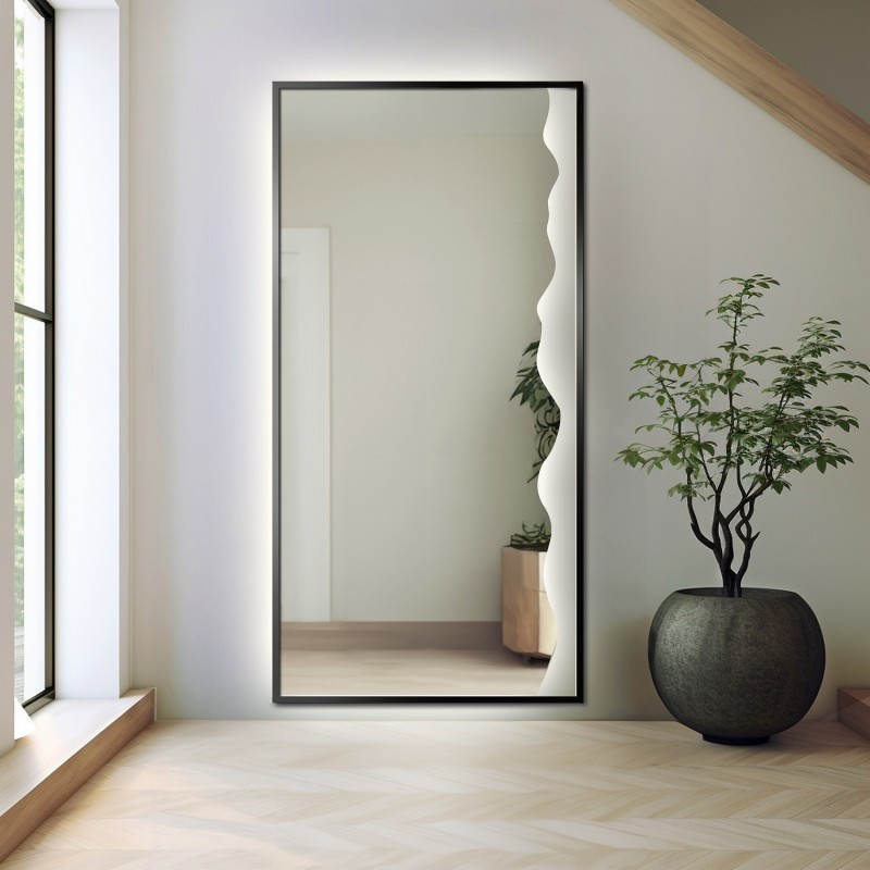 Miroir décoratif dans un cadre MDF noir avec éclairage - WIENA IN LED FRAME