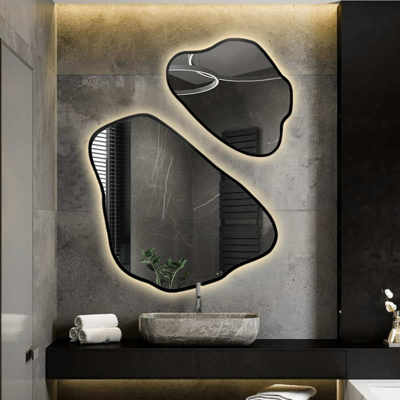 Jeu de miroirs de forme irrégulière dans un cadre avec éclairage - MORION IN LED FRAME