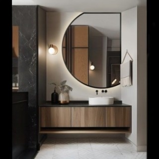 Miroir de forme irrégulière avec cadre en mdf noir mat et éclairage - ODETTA LED