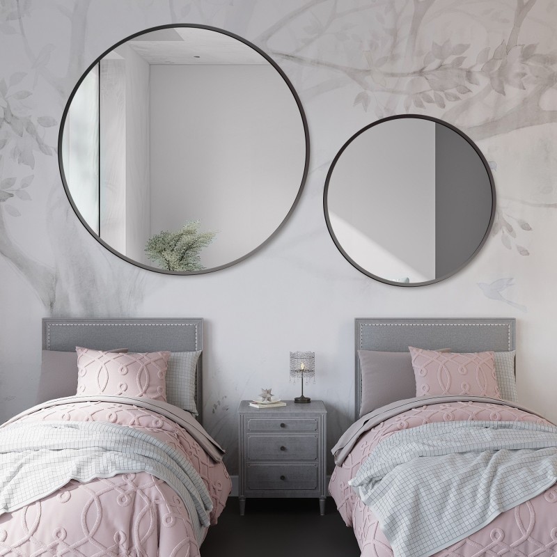 Set de miroirs ronds dans un cadre MDF noir SLIM - OTYLIA SET - couleur du cadre au choix