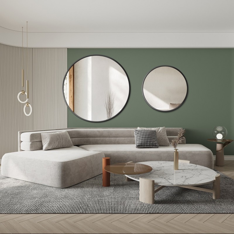 Set de miroirs ronds dans un cadre MDF noir SLIM - OTYLIA SET - couleur du cadre au choix