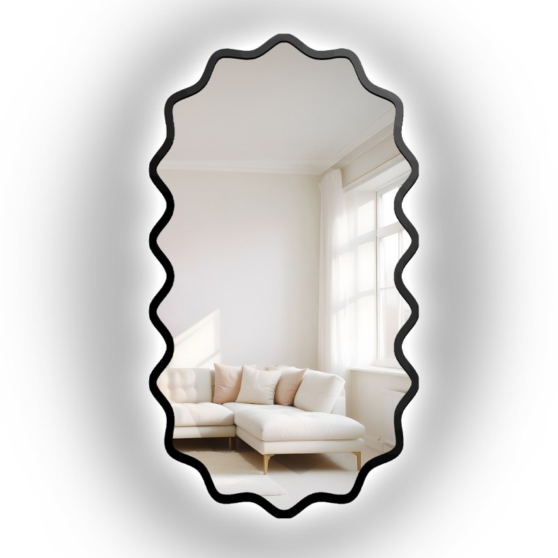Miroir ovale avec cadre ondulé en MDF et éclairage intégré - AQUARELLE ELORA LED