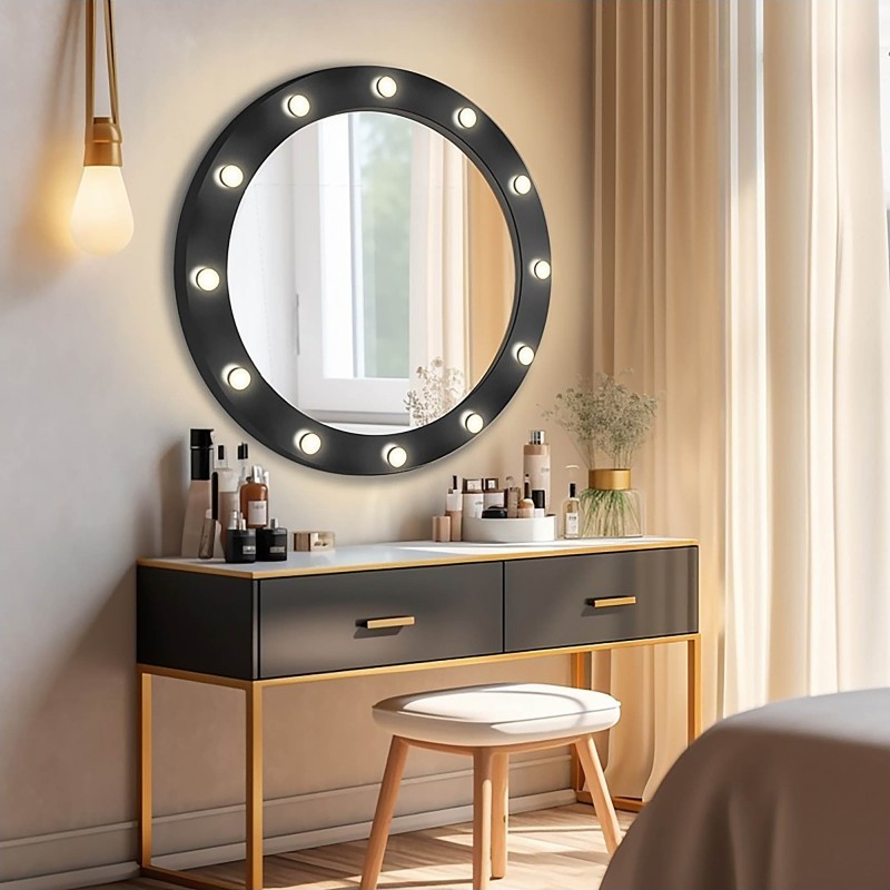 Miroir cosmétique rond avec ampoules dans un cadre en mdf - NEW YORK