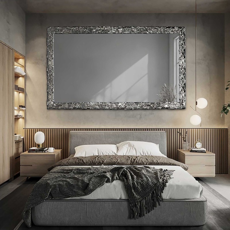 Miroir mural élégant dans un cadre argenté avec panneau graphite - CLAUDE GRAPHITE