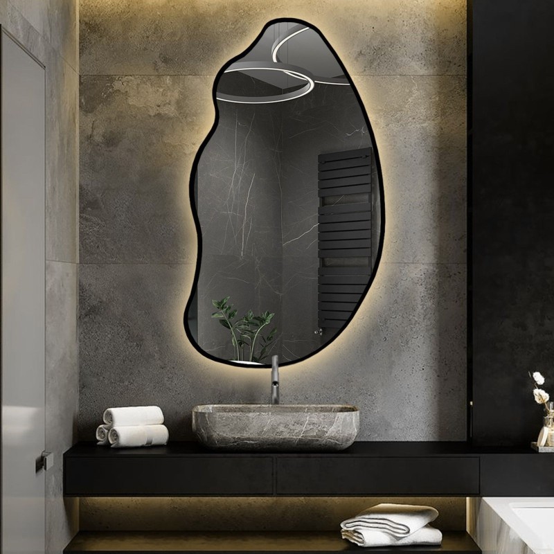 Miroir de forme organique dans un cadre avec éclairage - TOPAZ IN LED FRAME