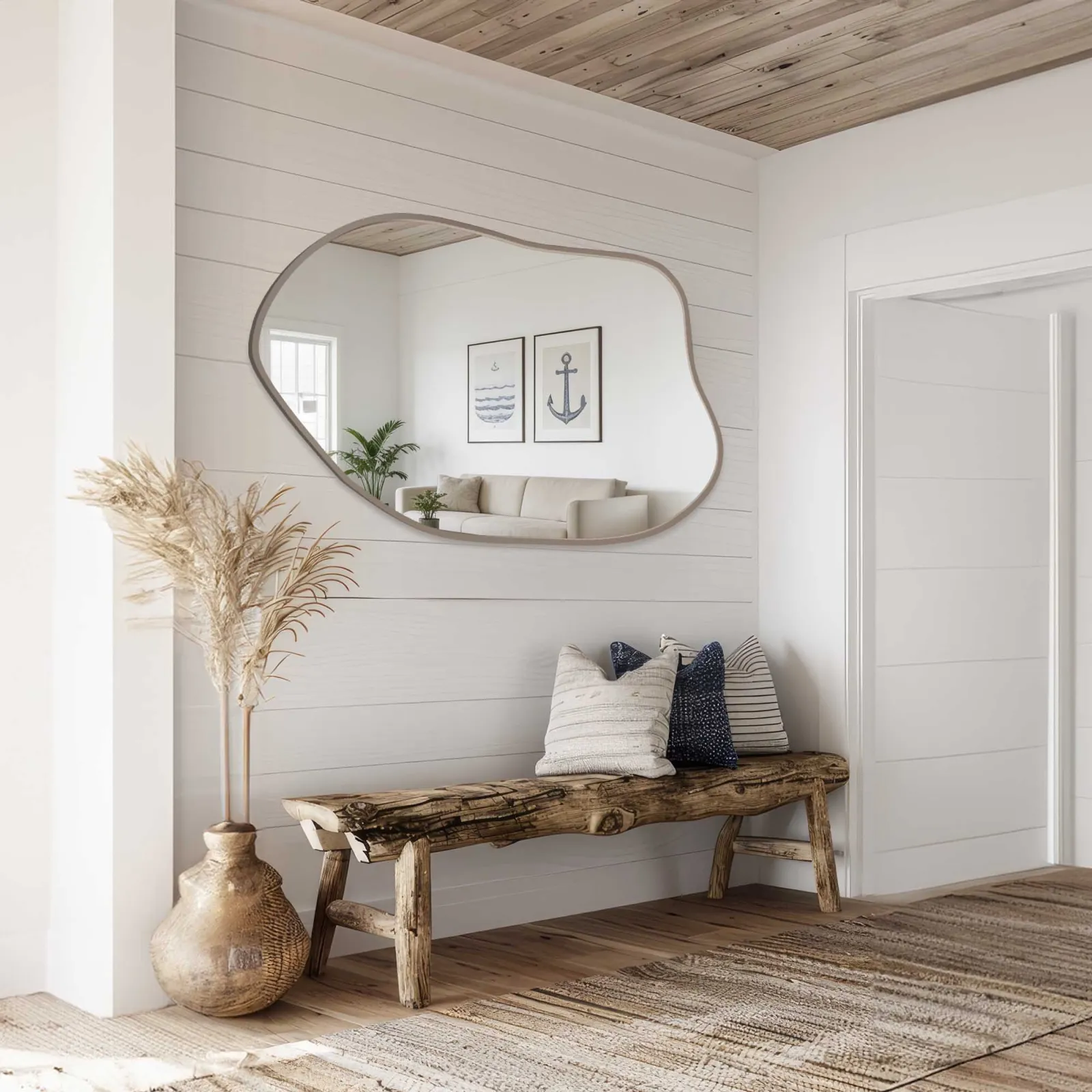 Miroir organique dans un cadre en MDF couleur cachemire Maris Foam