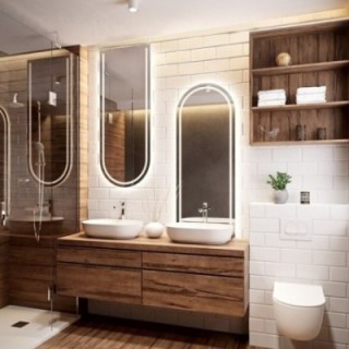 Set de deux miroirs semi-ovales avec éclairage - PLATO LED KIT