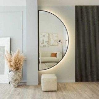 Miroir demi-cercle dans un cadre noir avec MDF SLIM éclairage - HILDA LED
