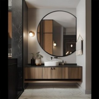 Miroir rond avec cadre en mdf noir mat - OTTO avec côté chanfreiné