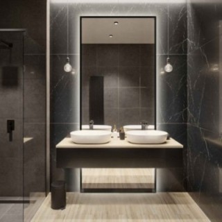 Miroir en cadre noir pour coiffeuse en deux parties avec éclairage LED - 1503 LED - couleur de cadre au choix