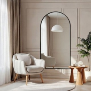 Miroir semi-ovale en MDF noir cadre SLIM - DOMI - couleur du cadre au choix