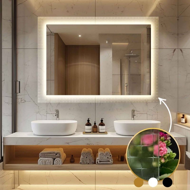 Miroir rectangulaire sur verre ornemental Master Flex avec éclairage - LUXORA ETERION LED