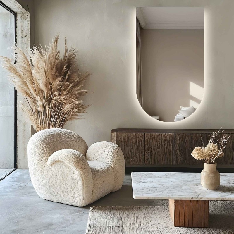 Miroir de salle de bain semi-ovale avec éclairage - FRANK LED