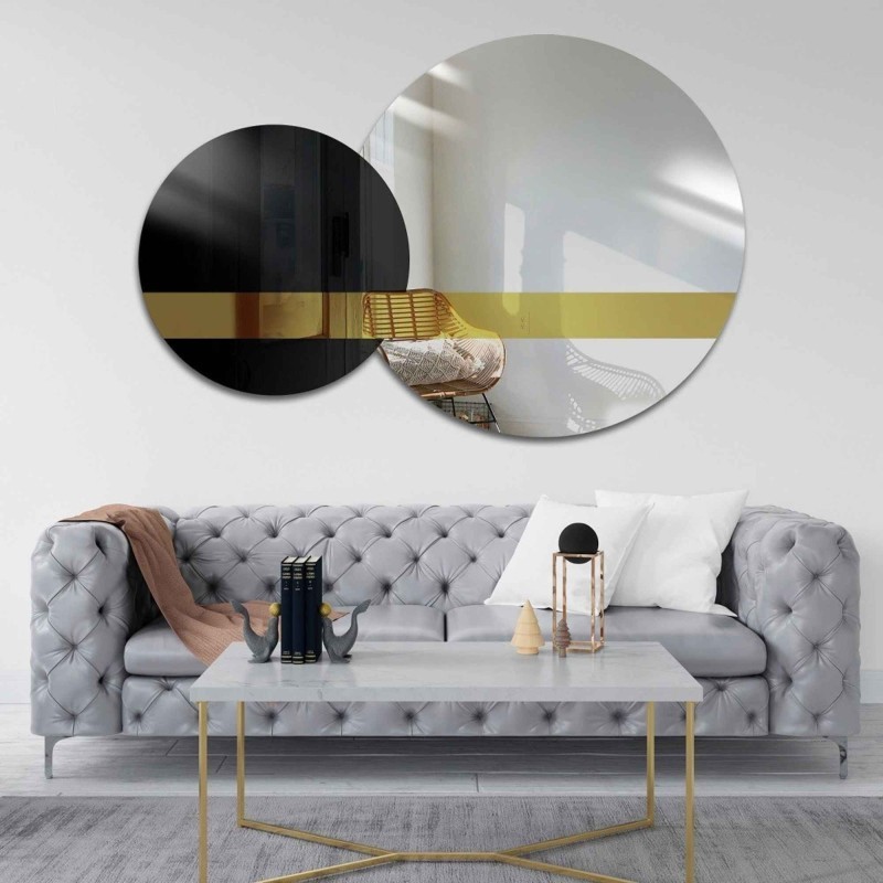 Jeu de miroirs décoratifs panneau or et laqué noir - GOLD MOON