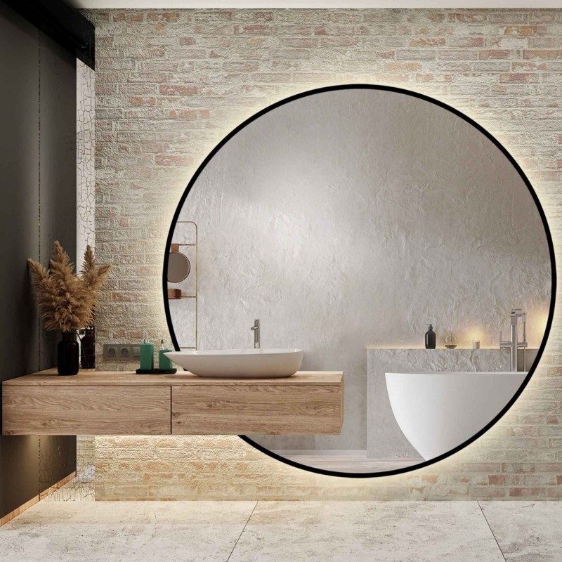 Miroir led rond sur mesure avec découpe pour armoire dans un cadre en mdf - ORFEUSZ LED