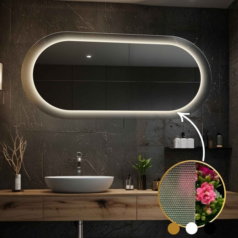 Miroir ovale sur verre ornemental Master Point avec éclairage - LUXORA ORNATE LED