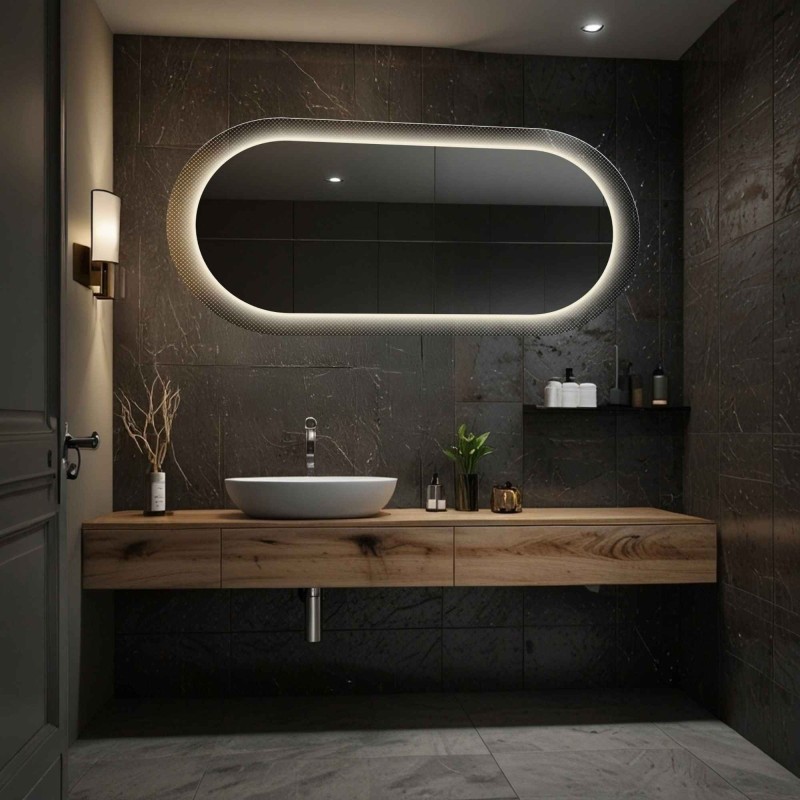 Miroir ovale sur verre ornemental Master Point avec éclairage - LUXORA ORNATE LED