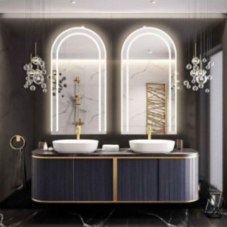 Set de deux miroirs de salle de bain semi-ovales avec éclairage - KIT KORIA LED
