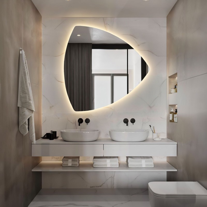 Miroir de salle de bain triangulaire avec éclairage - KARO LED