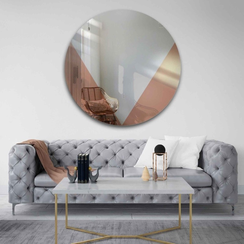 Miroir décoratif rond avec panneau en cuivre or rose - LOLO