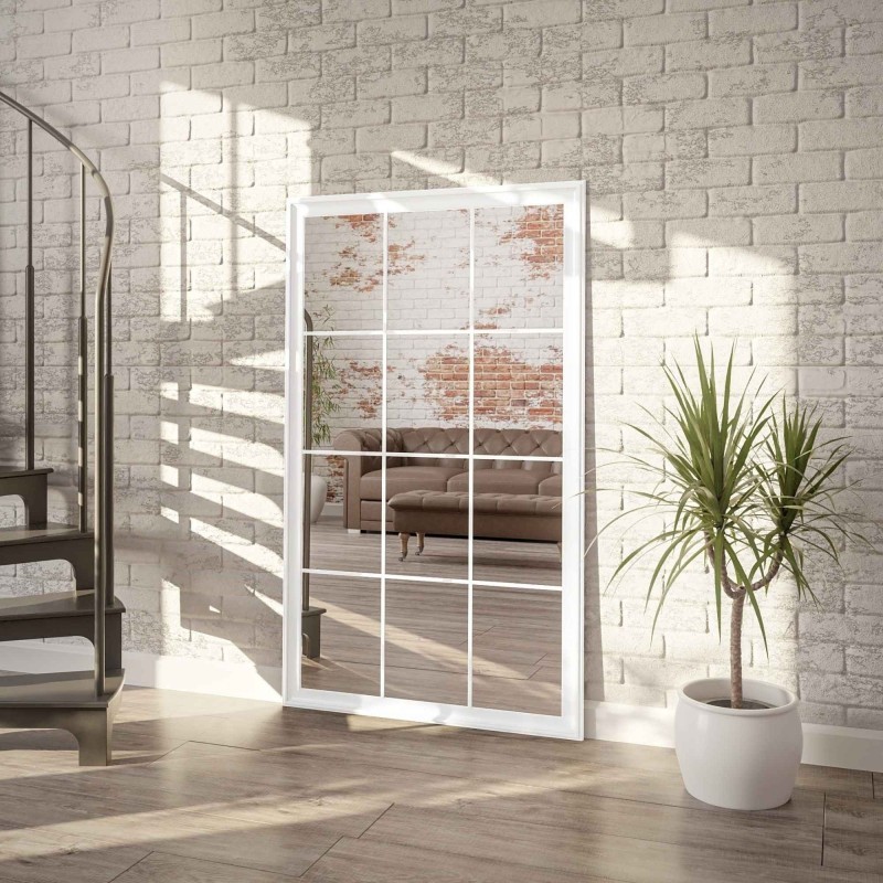 Miroir style loft blanc avec croisillons - TELIMENA - Couleur du cadre au choix