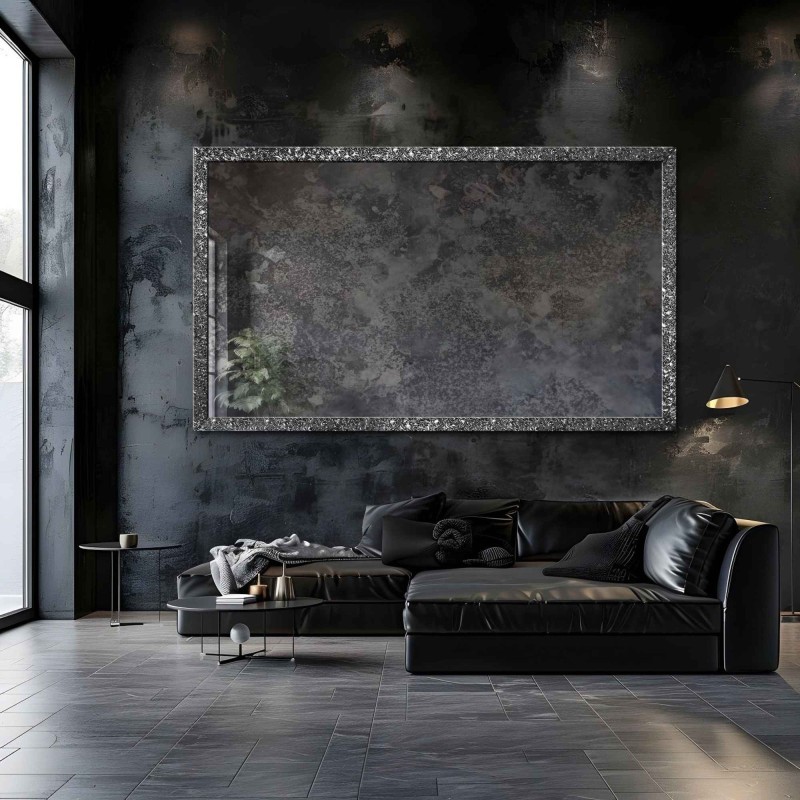 Miroir mural de luxe avec cadre graphite et panneau vieilli - JAN SILVER