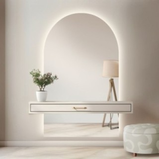Miroir semi-ovale de salle de bain en deux parties avec éclairage - FRANK LED