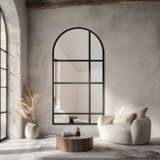 Miroir semi-ovale avec meneaux dans un cadre en mdf loft - JORDAN - couleur du cadre au choix