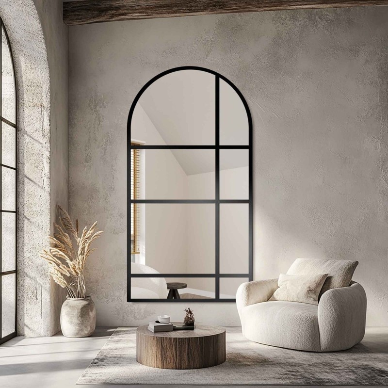 Miroir semi-ovale avec meneaux dans un cadre en mdf loft - JORDAN - couleur du cadre au choix