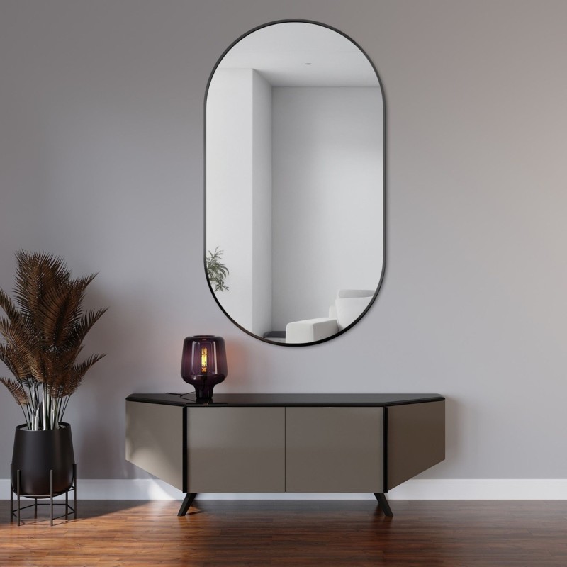 Miroir ovale avec cadre SLIM en MDF noir - OLI - couleur du cadre au choix