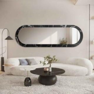 Miroir ovale sur marbre noir et argenté – MARBLE OVALIS