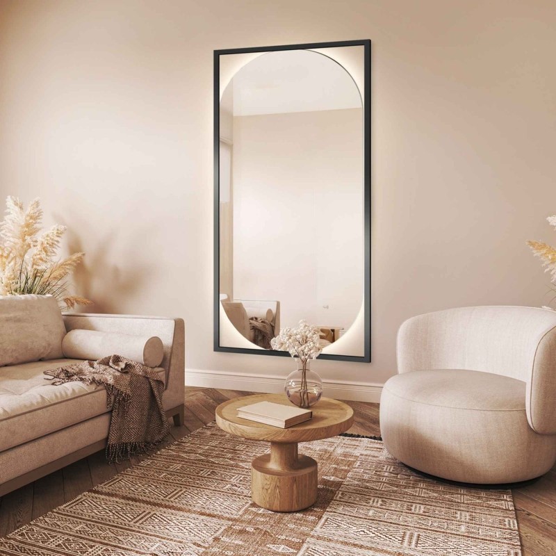 Miroir moderne ovale dans un cadre en bois avec éclairage - RENA LED