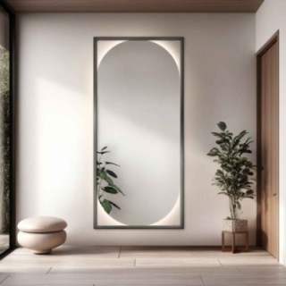 Miroir moderne ovale dans un cadre en bois avec éclairage - RENA LED